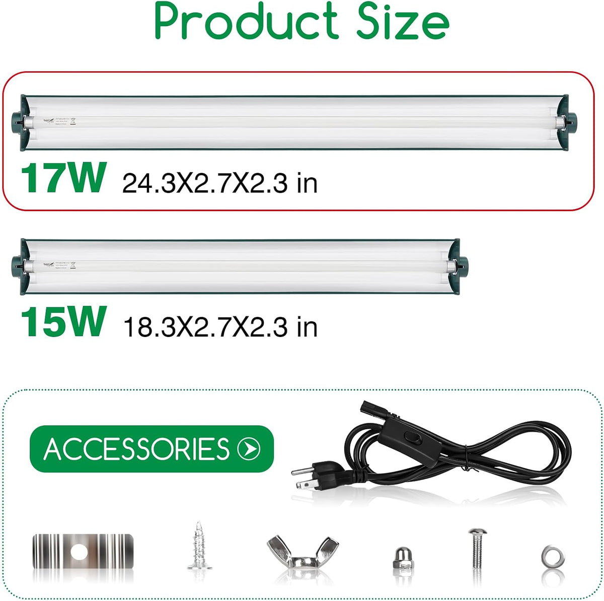 T5 Reptile Light Fixture Combo Kit 24W Light Fixture Reptile - 17w-green / 17W 24.3IN Green - image 2
