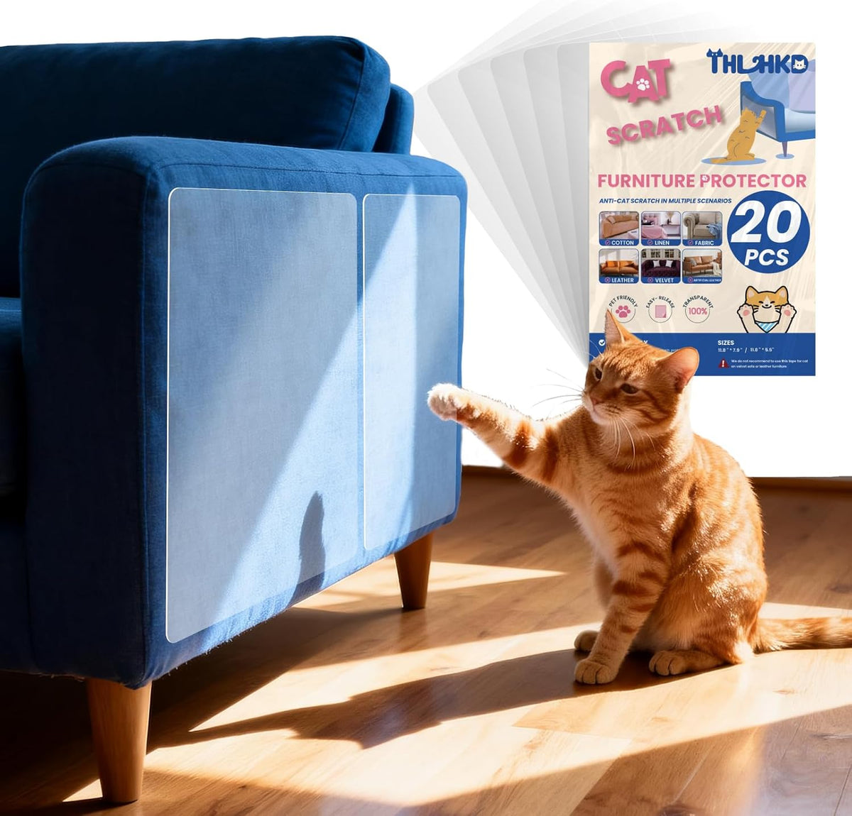 20-piece clear cat scratch furniture protector sheets