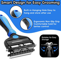 3-in-1 Professional Pet Grooming Brush for Dogs & Cats - Blue - image 3