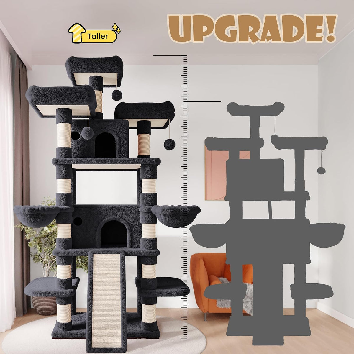 SHA CERLIN 68 Inches Multi-Level Large Cat Tree for Large Kitties/Big - 81in / Dark Grey - image 3