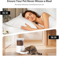 Automatic Cat Feeder: 4L Timed Cats Food Dispenser Programmable 1-6 Meal for Cat and Small Medium Dog- Auto Pet Feeder Dual Power Supply with Stainless Steel& | Detachable Washable White