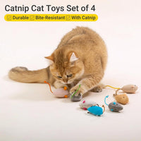 Cat Toys, 6 Pack Furry Rattle Mouse Toy Interactive Cat Toy with Feather Tail, 6 Assorted Faux Fur - 4-Pack Catnip-Filled Cat Mouse Toy - image 2