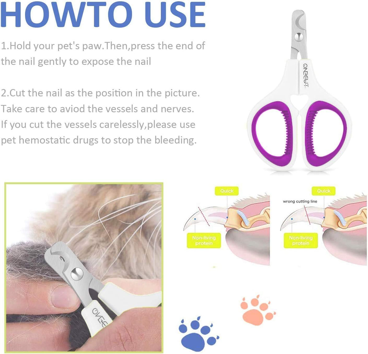 Pet Nail Clippers, Cat & Kitten Claw Nail Clipper Safe Sharp Trimmer – Essentials for Cats - Purple - image 3