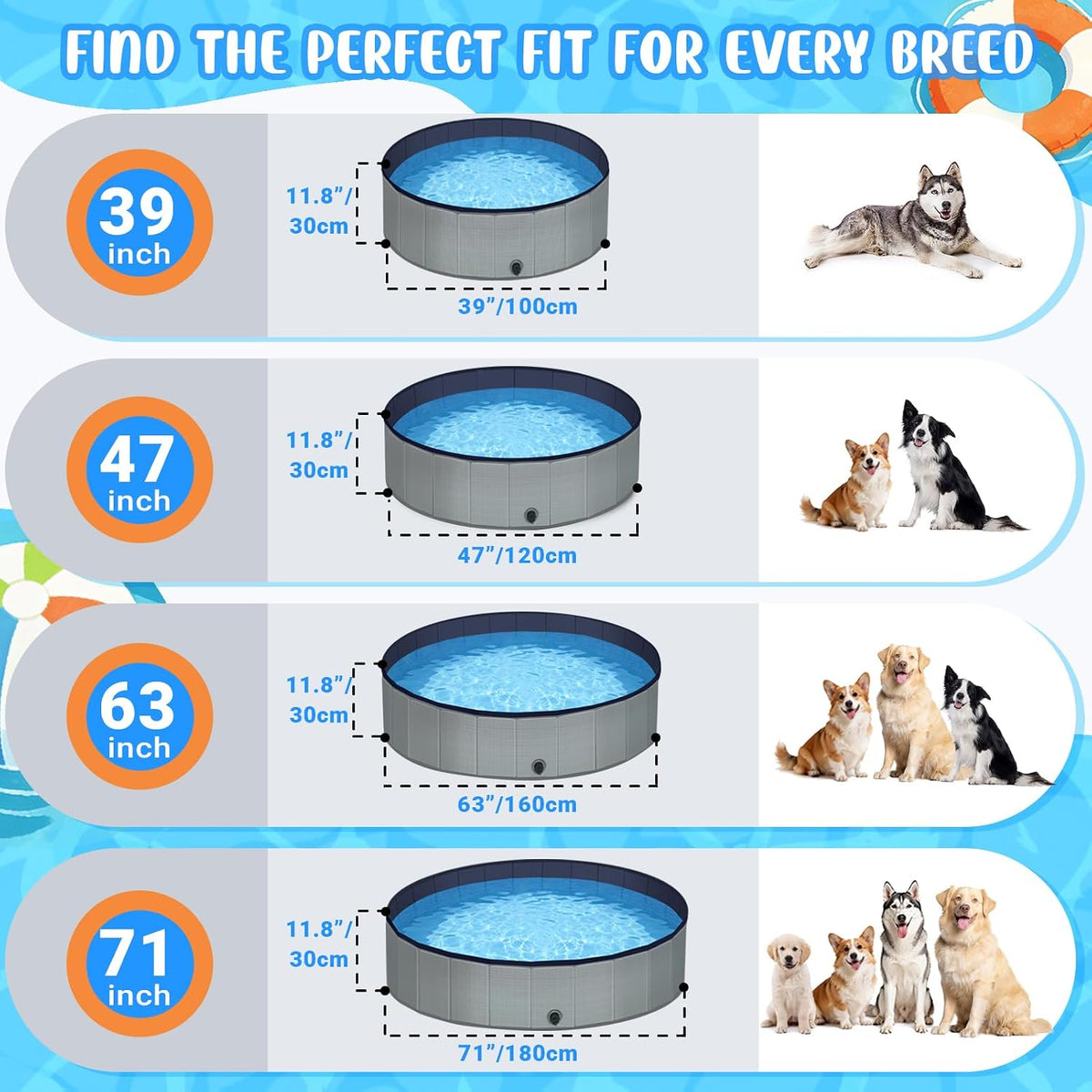Dog Kiddie Pool for Small Medium Large Dogs, Multiple Pets - 39"x11.8" - image 2