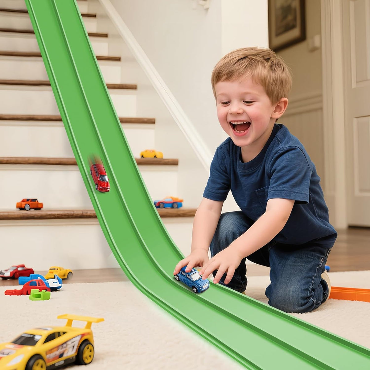 Flex Tracks 15 Ft Starter Set Flexible Race Track for Kids 3+ - Green