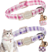 ARING PET 2 Pack Cat Collar-Cute Cotton Cat Collar Breakaway - Plaid Purple & Pink