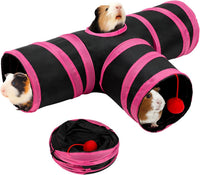 Guinea Pig Tunnel Hideout 3-Way Collapsible Small Pet Tubes - Red Black