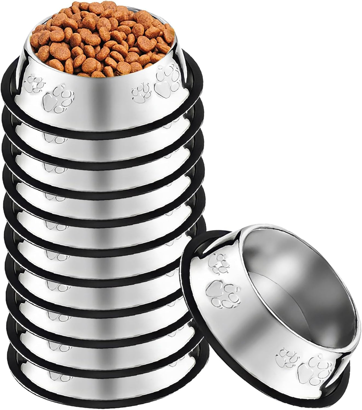 10 Pcs Stainless Steel Dog Bowl Pet Feeding Bowl with Rubber Base - 7 oz