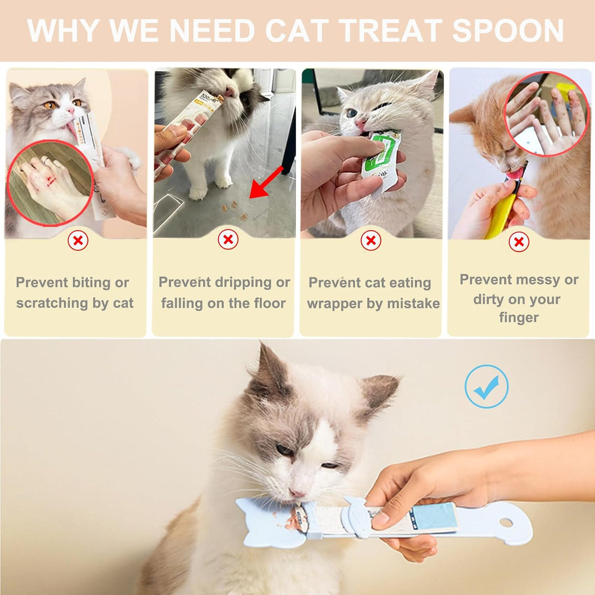 PETPAWLOVELY-3PCS Cat Treat Spoon Squeeze - Multi-Color - 2 Spoons - image 3