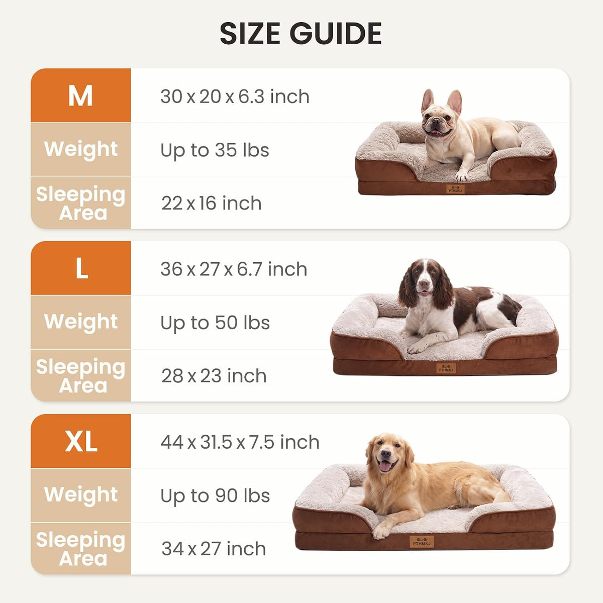 Orthopedic Dog Bed Medium Size Dog, Memory Foam Dog Bed Couch - Brown / 44.0" L x 31.5" W x 7.5" Th - image 3