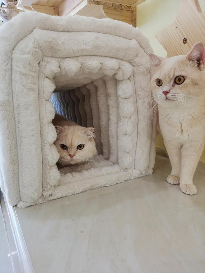 Storage Bench Pet Supplies Corduroy Bench Cat's nest to Hide for The Living Room, Entryway and Bedroom (Beige)