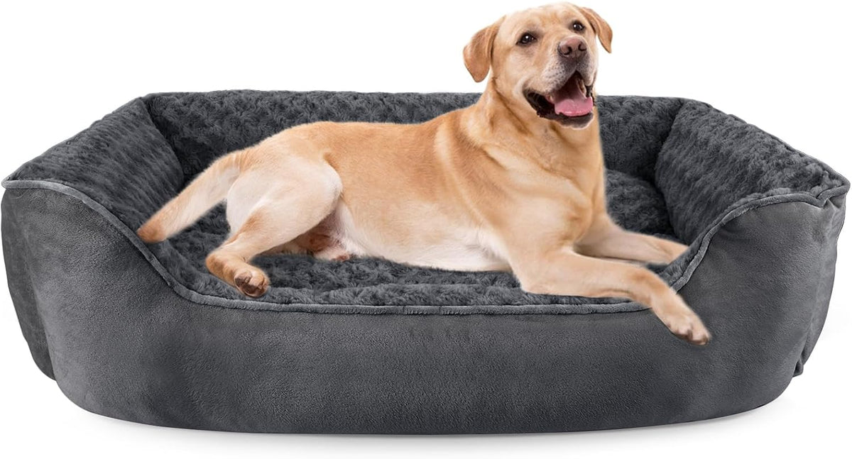 JOEJOY Rectangle Dog Bed for Large Medium Small Dogs - Dark Grey / XL(35"x 25"x 10")