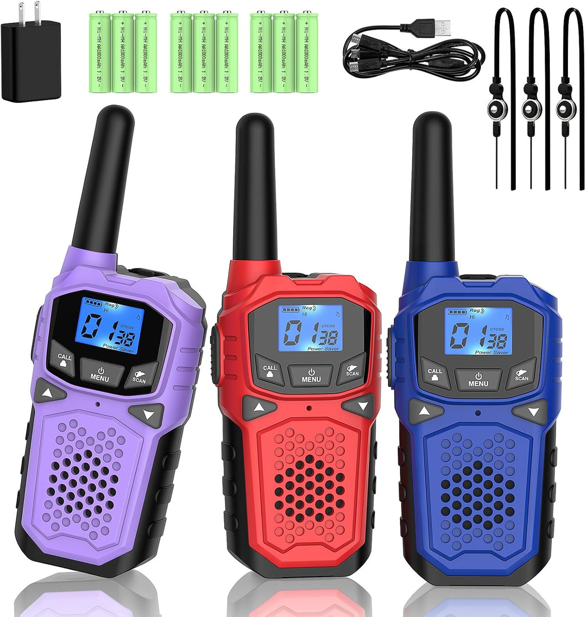 Rechargeable Walkie Talkies 3-Pack for Kids & Adults – Long Range 2-Way Radios with NOAA Alerts