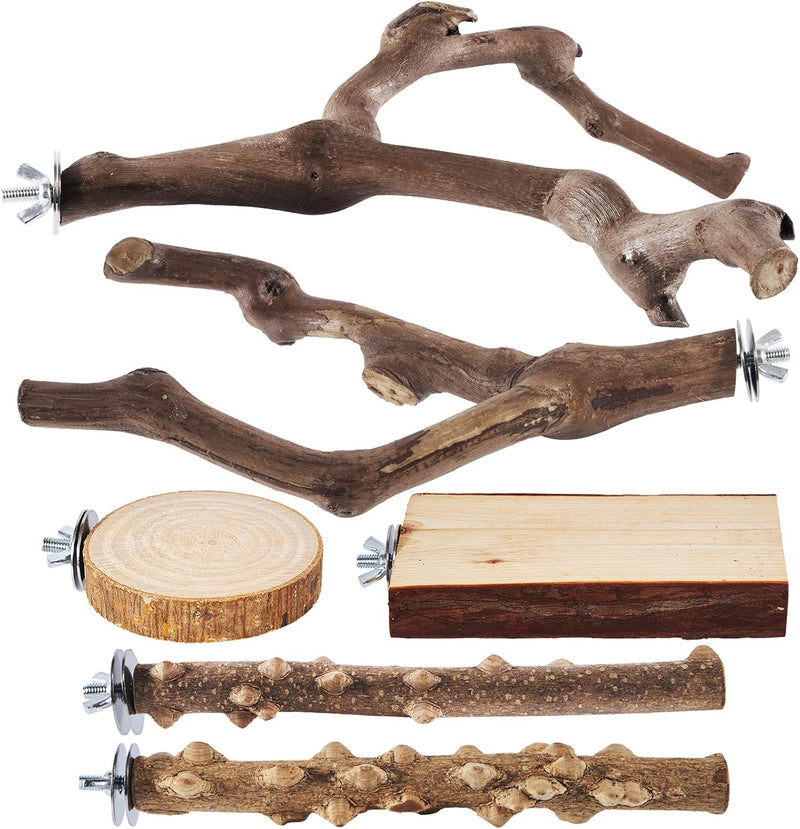 LIMIO 6-Piece Bird Perch Set, Natural Wood Grape Sticks