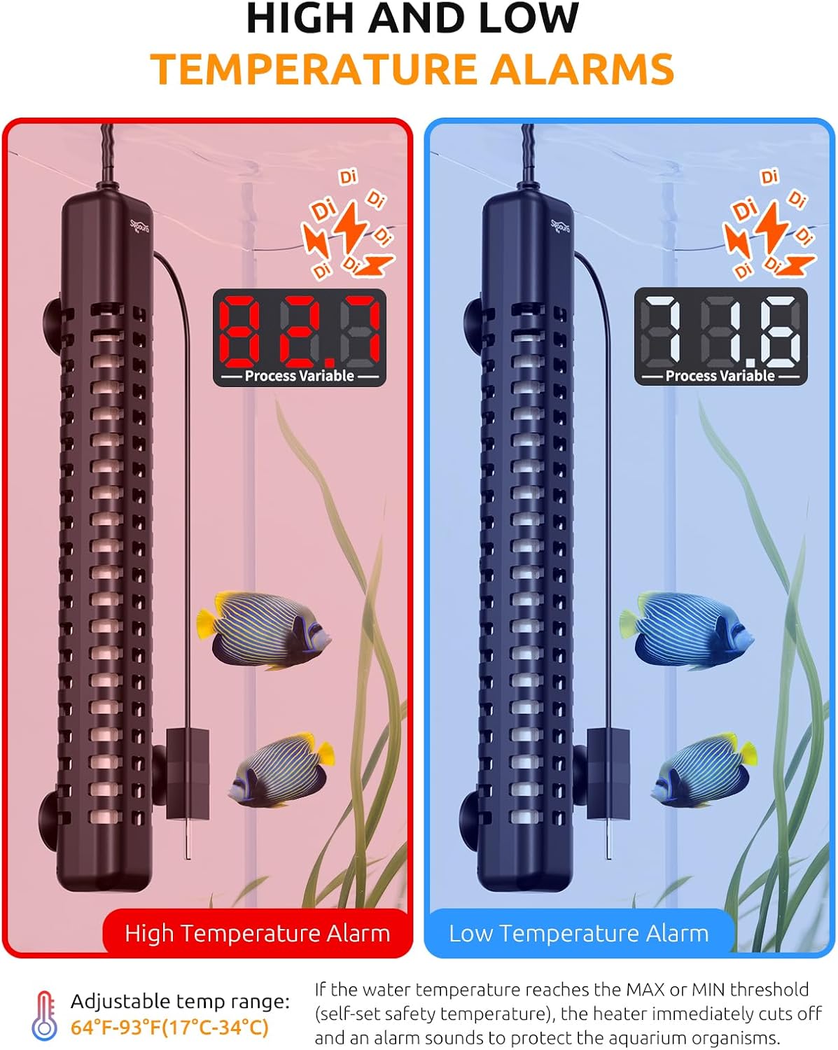 SEAOURA 500W Aquarium Heater for Fish Turtle 70-80 Gal Thermostat - 70-80 Gallon Tank - image 2