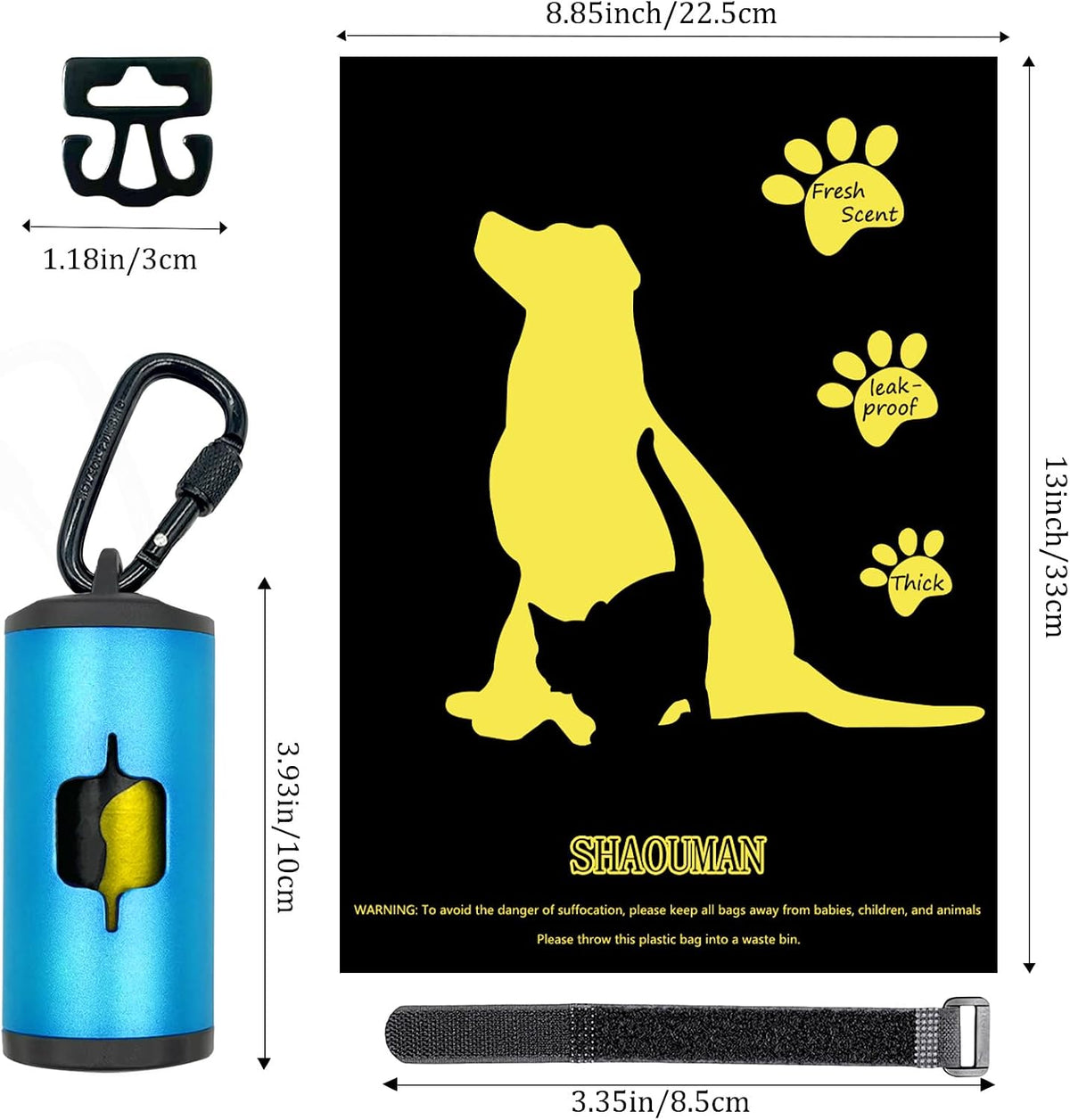 Metal Dog Poop Bag Holder 2-Pack w/Leash Clip - Blue / 1 Holder 15 Bags - image 4