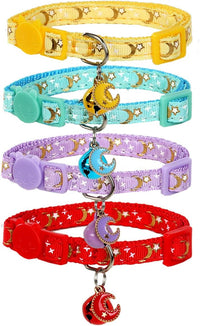 Yizepet Cat Collars with Bells, Breakaway Kitten Collar - moon star