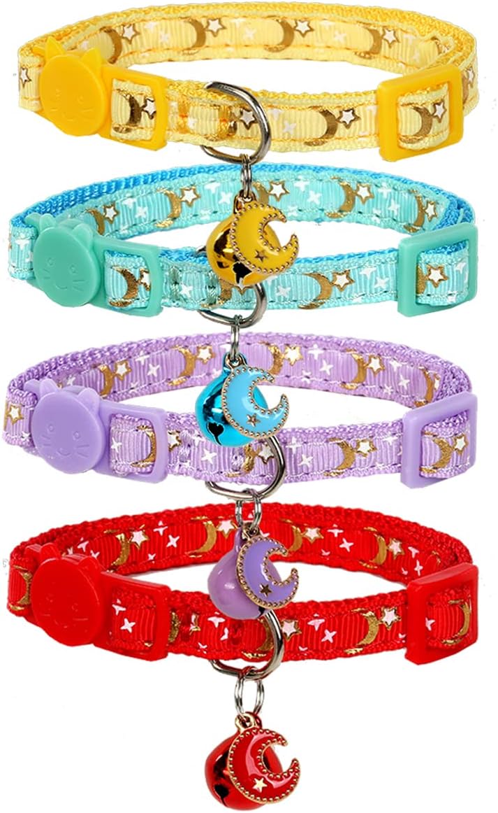 Yizepet Cat Collars with Bells, Breakaway Kitten Collar - moon star