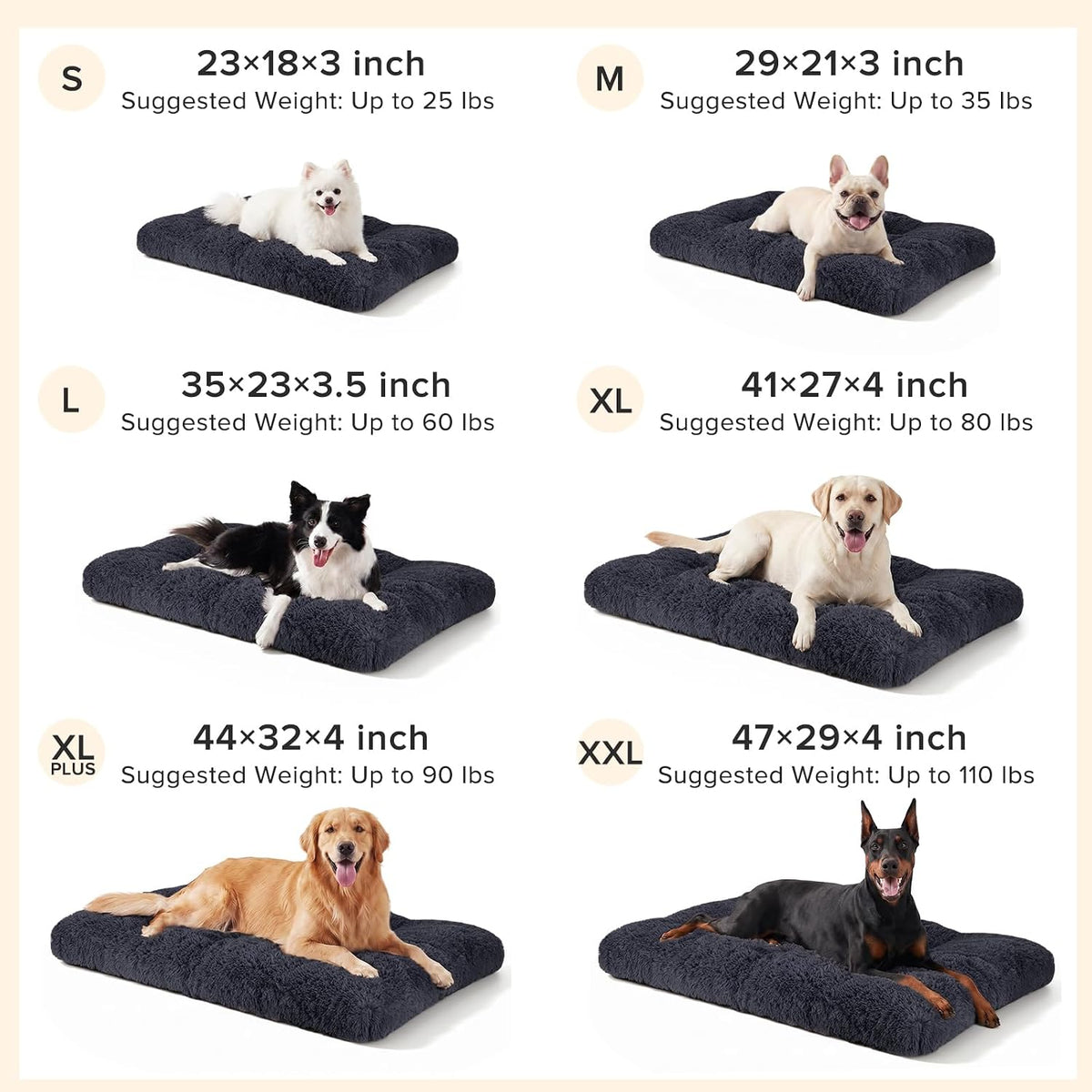 JOEJOY Large Dog Bed Crate Pad - 40.0"L x 27.0"W x 4.0"Th / Dark Grey - image 3
