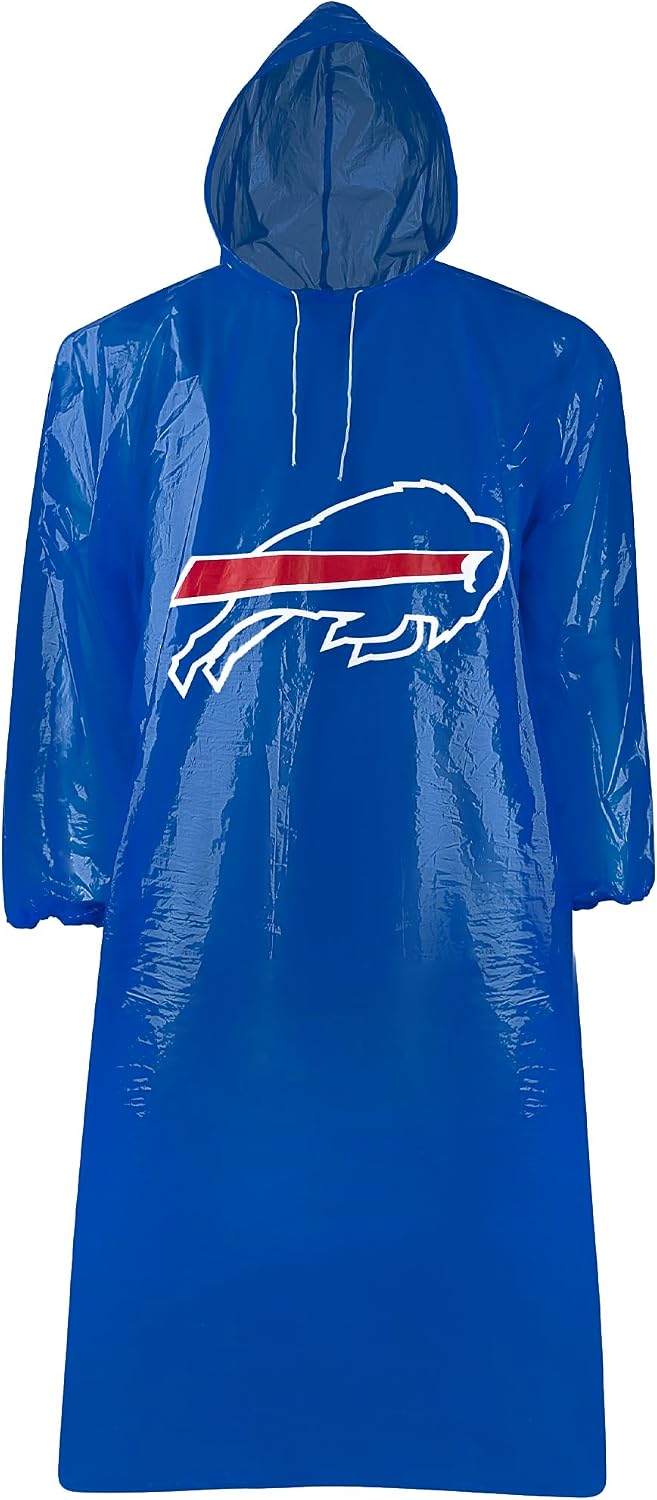 NFL Waterproof Rain Poncho for Adults, Sporty - Buffalo Bills / Buffalo Bills