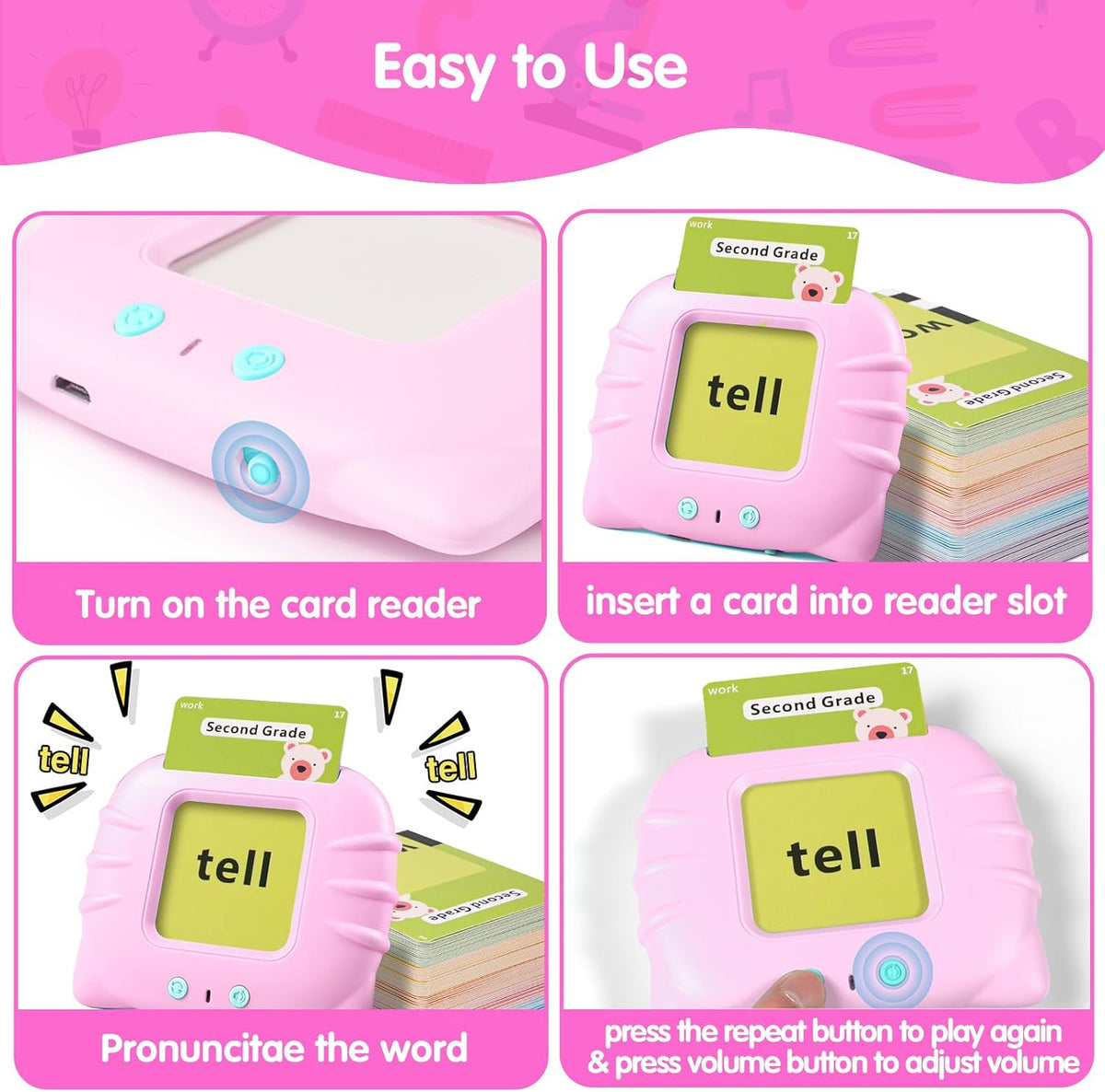 QuTZ Phonics Learning Toy for Preschool Kids - Pink / Basic 272 Sight Words - image 3