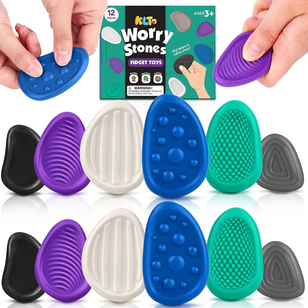 Fidget Toys Adults Sensory Stone: 6 Pack Textured Worry Stone - 12pcs