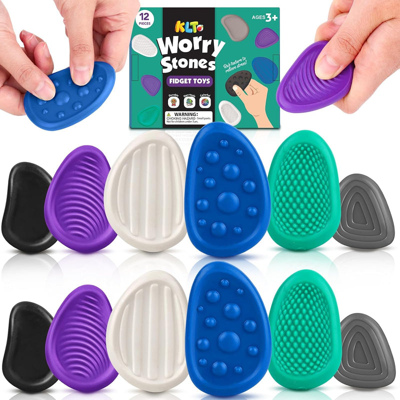 Fidget Toys Adults Sensory Stone: 6 Pack Textured Worry Stone - 12pcs