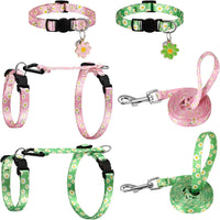 2 Pack Cat Harness and Leash with Collar Set - Floral Pink Green