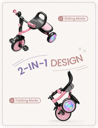 besrey Toddler Tricycle with Bell - Pink Flash Wheel - image 4