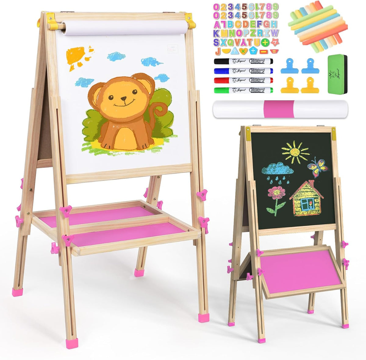 Joyooss Art Easel for Kids Easel for Toddler with Paper roll – Fun for Kids & Family - Foldable Pink