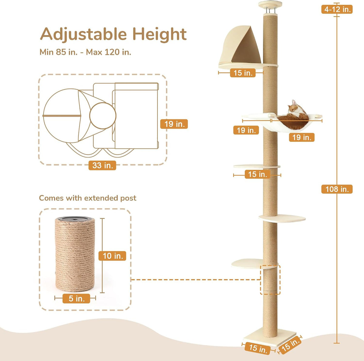 FUKUMARU Floor to Ceiling Cat Tree, 6 Level - Beige - image 2