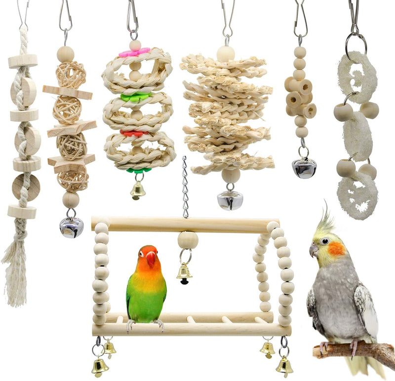 7 Packs Bird Parrot Swing Chewing Toys-Hanging Bell Bird Cage Playing