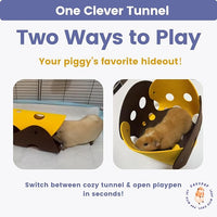 Guinea Pig Tunnels, Foldable Fleece Hideout Beds with Cheese-Hole Design, 2 Pack Modular Tunnel Set for Play and Rest, Brings Comfort and Enrichment to Guinea Pig Cages-Blue&Grey
