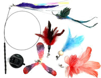 Interactive Cat Teaser Wand with Feather Attachments, Multi-Color Toys, 8 Piece Set