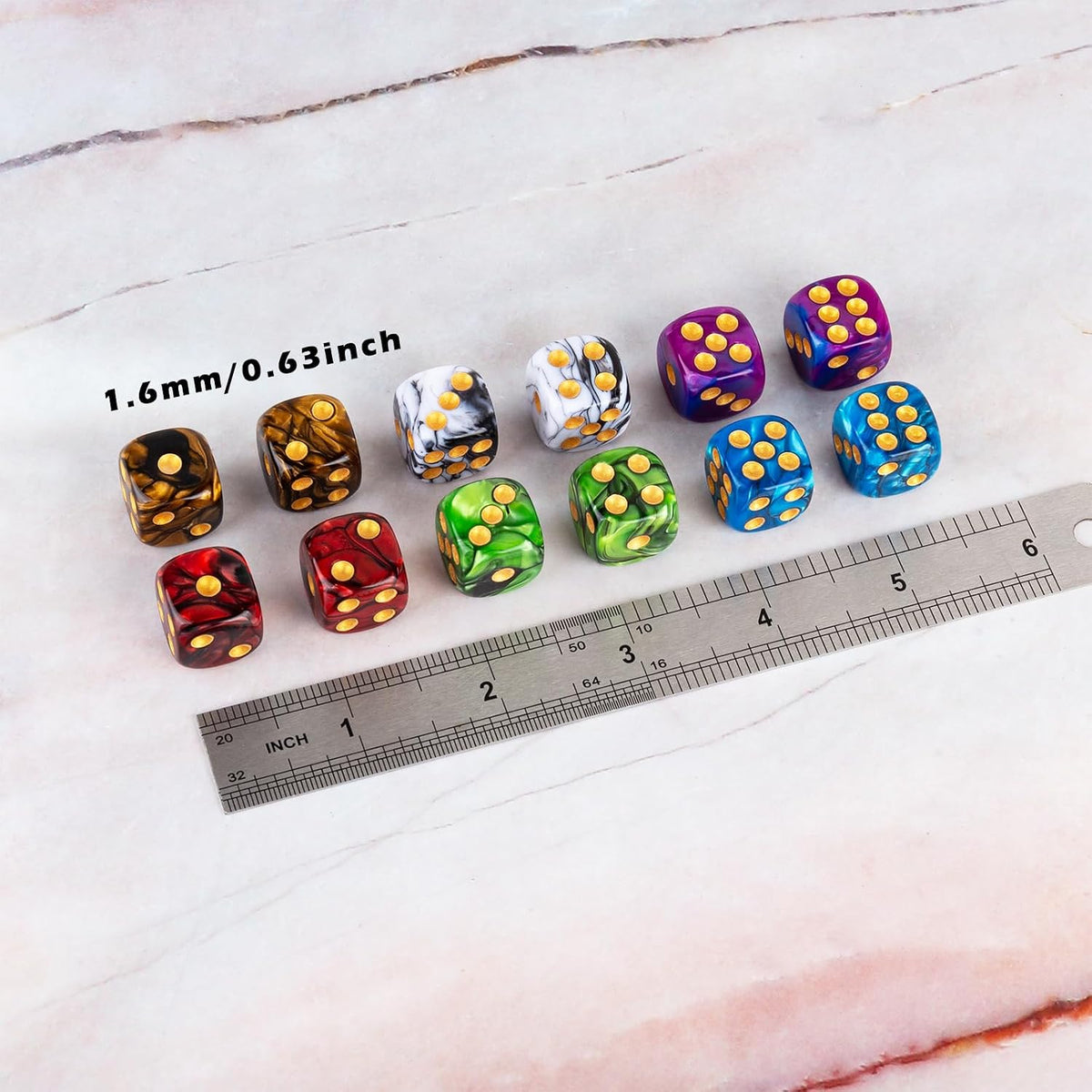 36 Pieces 16mm Marble D6 Dice 6 Sided Dice Set Round Corner Board - image 2
