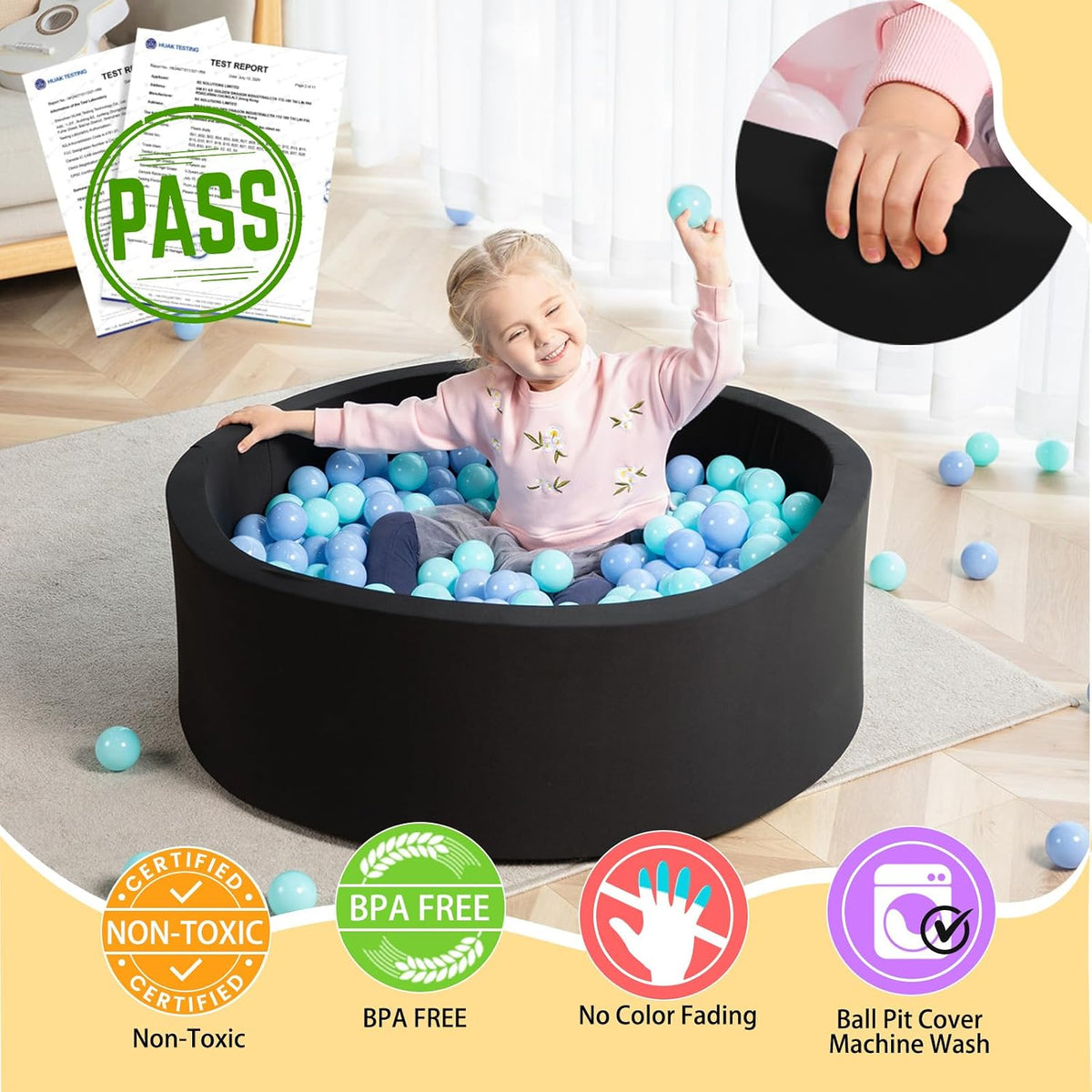 TRENDBOX Foam Ball Pit, 36" x 12" Indoor Soft Ball Pool for Kid，Light Grey – Fun for Kids & Family - Black / 90CM - image 2