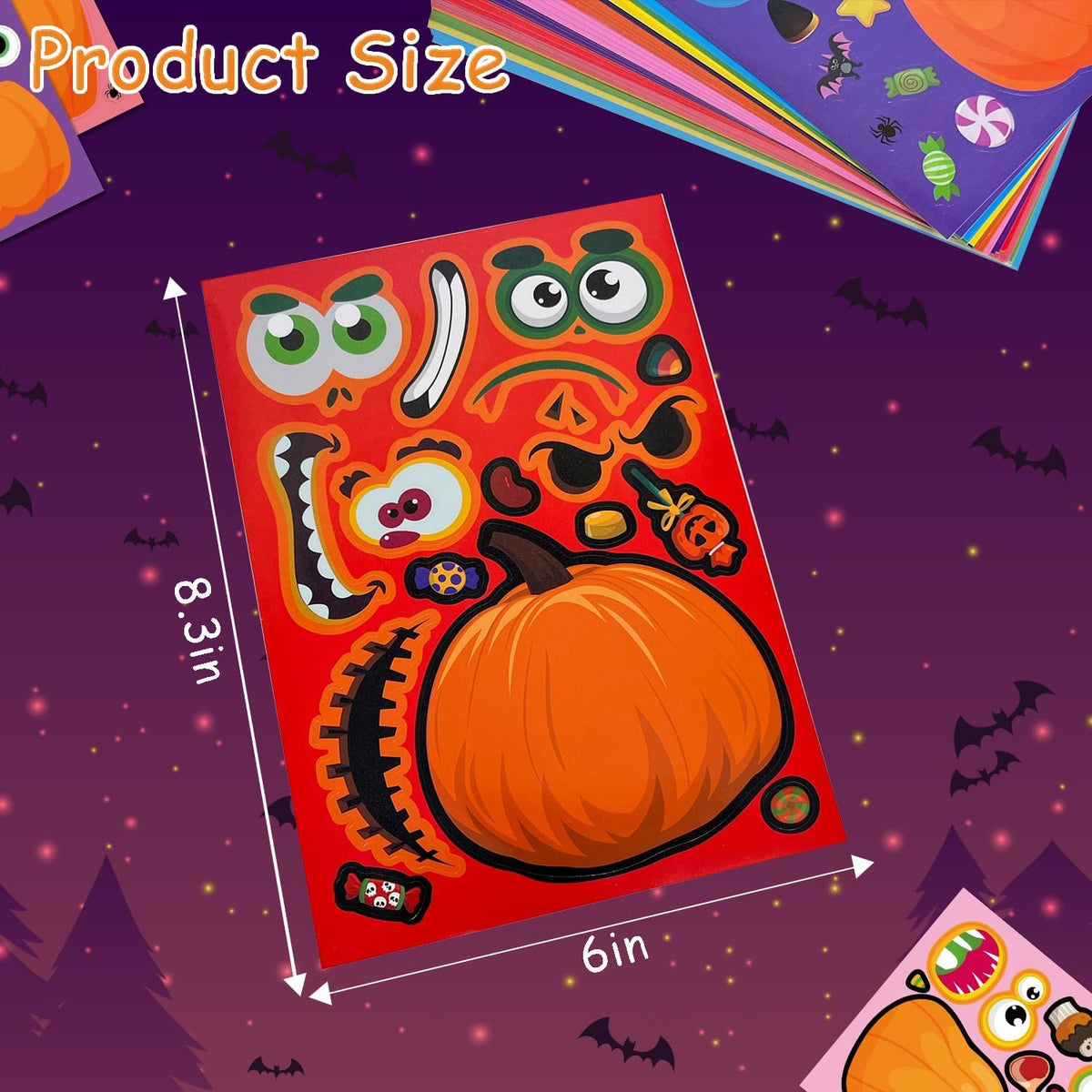 Aowplc 56 Halloween Pumpkin Make-a-Face Sticker Sheets for Kids - Pumpkin - image 3