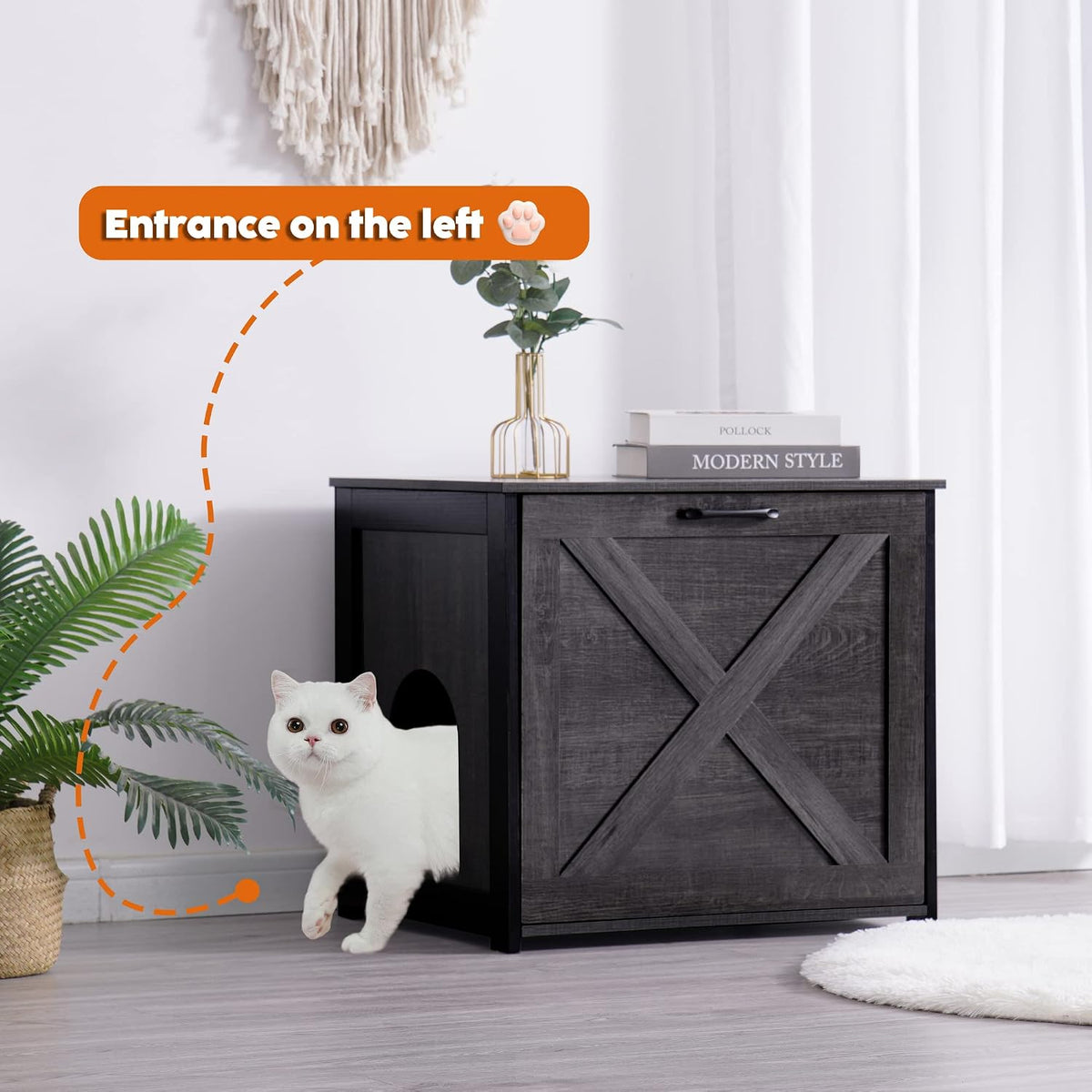 Cat Litter Box Enclosure, Hidden Litter Box Furniture - Dark Grey / 23.6"L x 19.7"W x 21.7"H - image 3