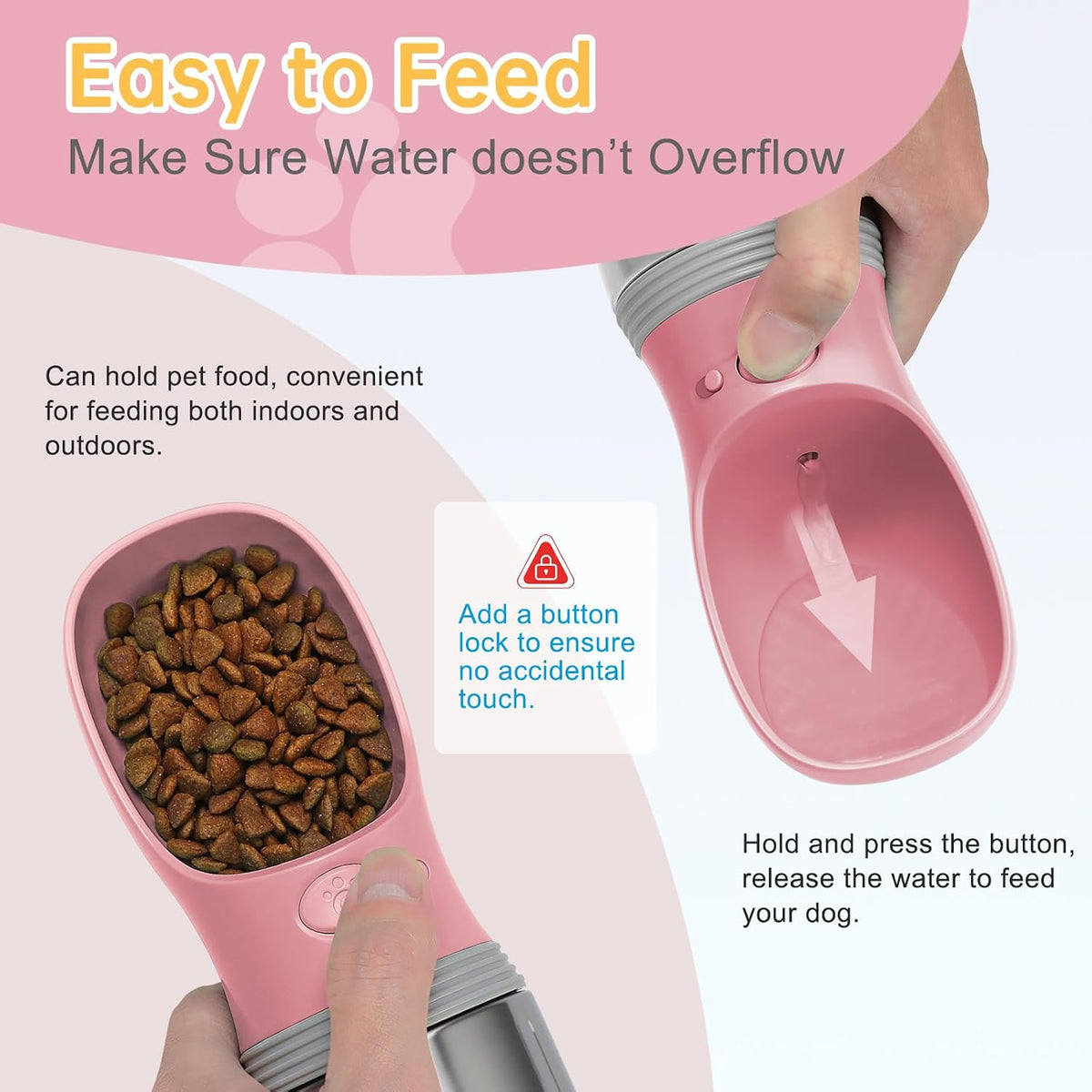 Portable Dog Water Bottle - Food container - Button switch / 14 OZ - Pink - image 4