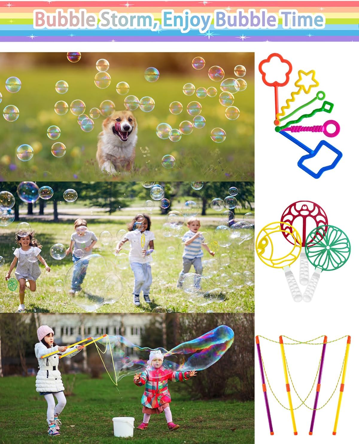 Unistylar giant bubble wands set, 22 pieces with double-handled rope wands and bubble trays - view 5