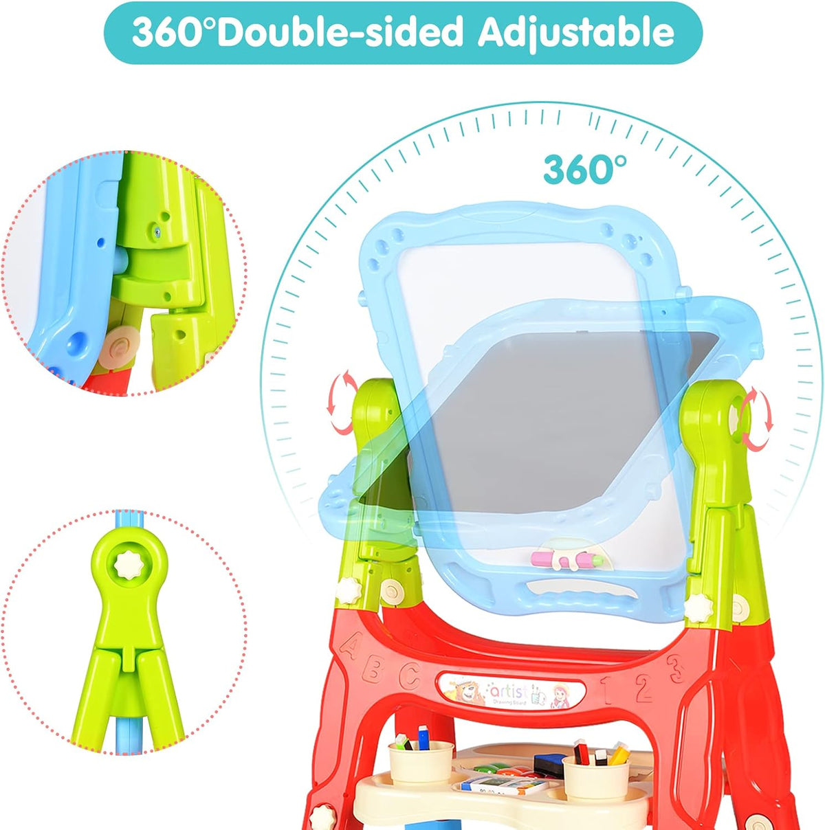 Amagoing Easel for Kids, Adjustable Standing Art Easel for Toddler, Double Side White Chalk Board - Blue - image 3