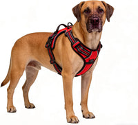 Blue No-Pull Dog Harness with 2 Leash Clips，Soft Padded Vest - Large / Red