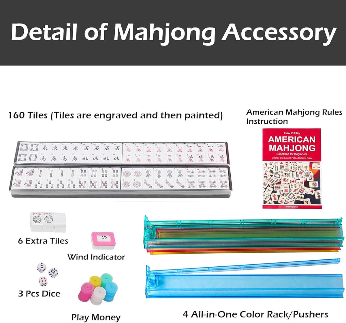 American Mahjong Game Set, 166 Quality White Tiles - Red - image 3