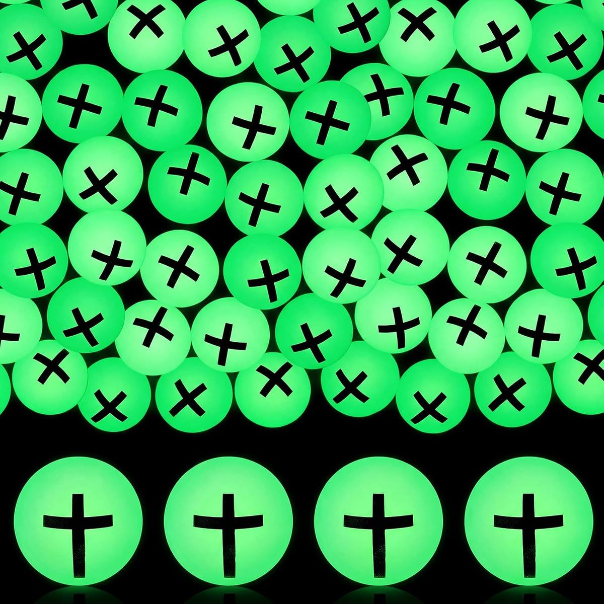 Seenelling 60 glow in the dark Halloween bouncy balls with skeleton print, green - view 7