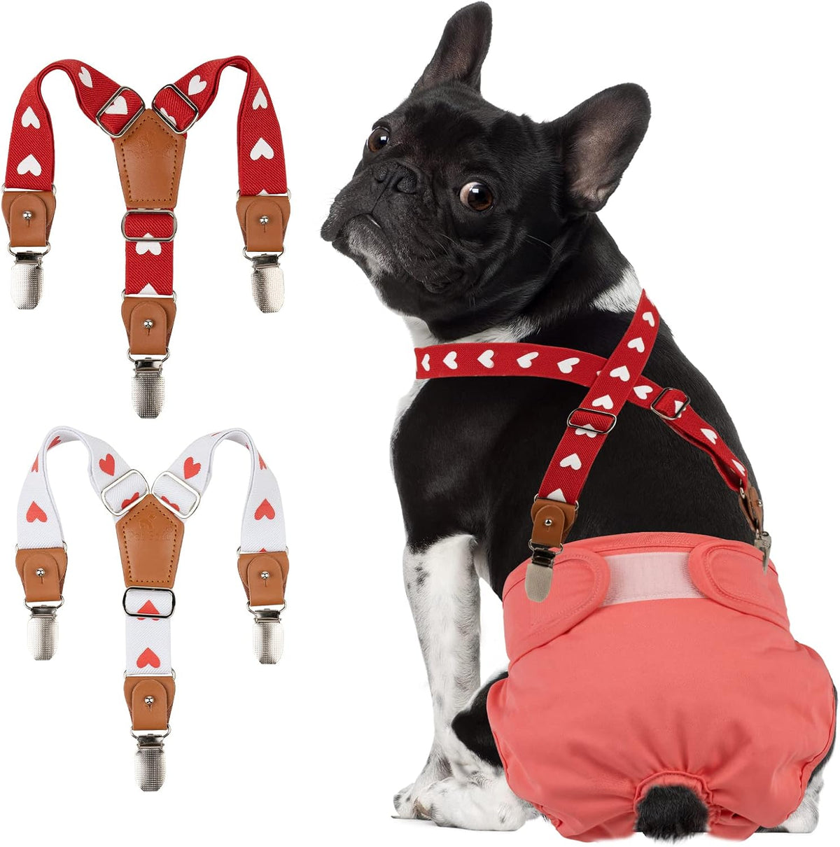 Pet Soft Dog Suspenders 2 Pieces Female Dog Diaper Suspenders - Heart / XS/S