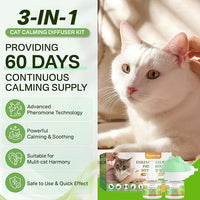Cat Calming Diffuser with Three Timing Functions, 3-in-1 Cat Pheromones Calming Diffuser Kit, 60-Day Anxiety Relief, Stress Reduction & Relaxation for All Cats (1 Diffuser + 2 Refills)