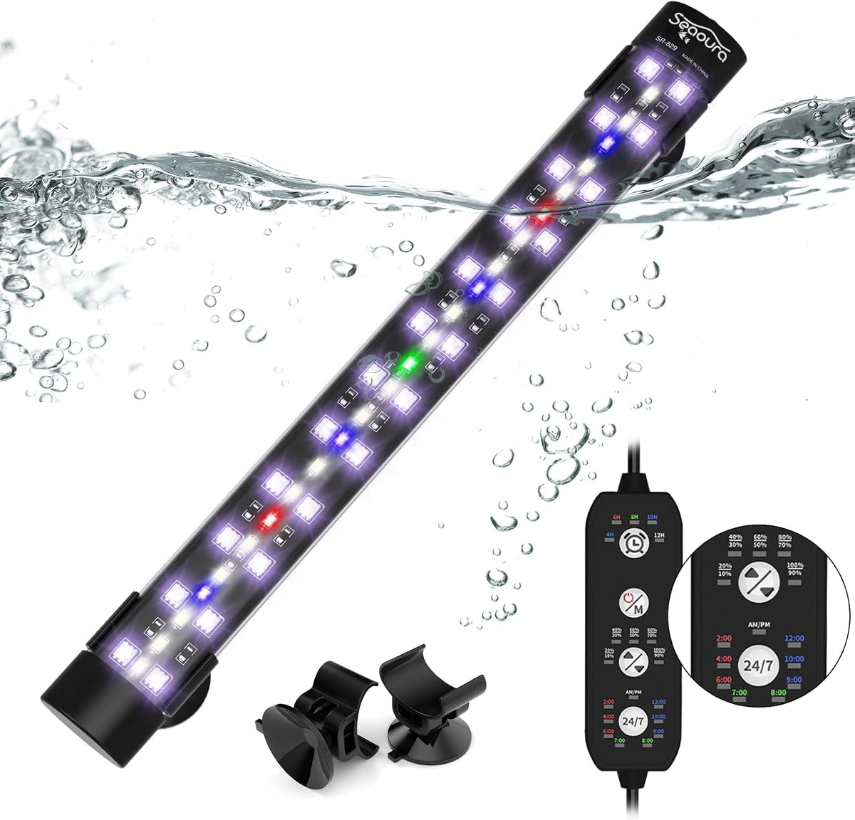 SEAOURA 24/7 Submersible LED Aquarium Light for Plants Fish Tank - 11 Inch length