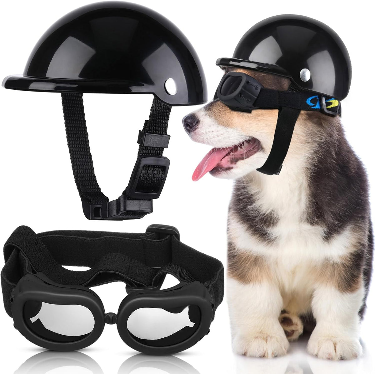 Frienda Dog Helmet and Goggles - S / Black
