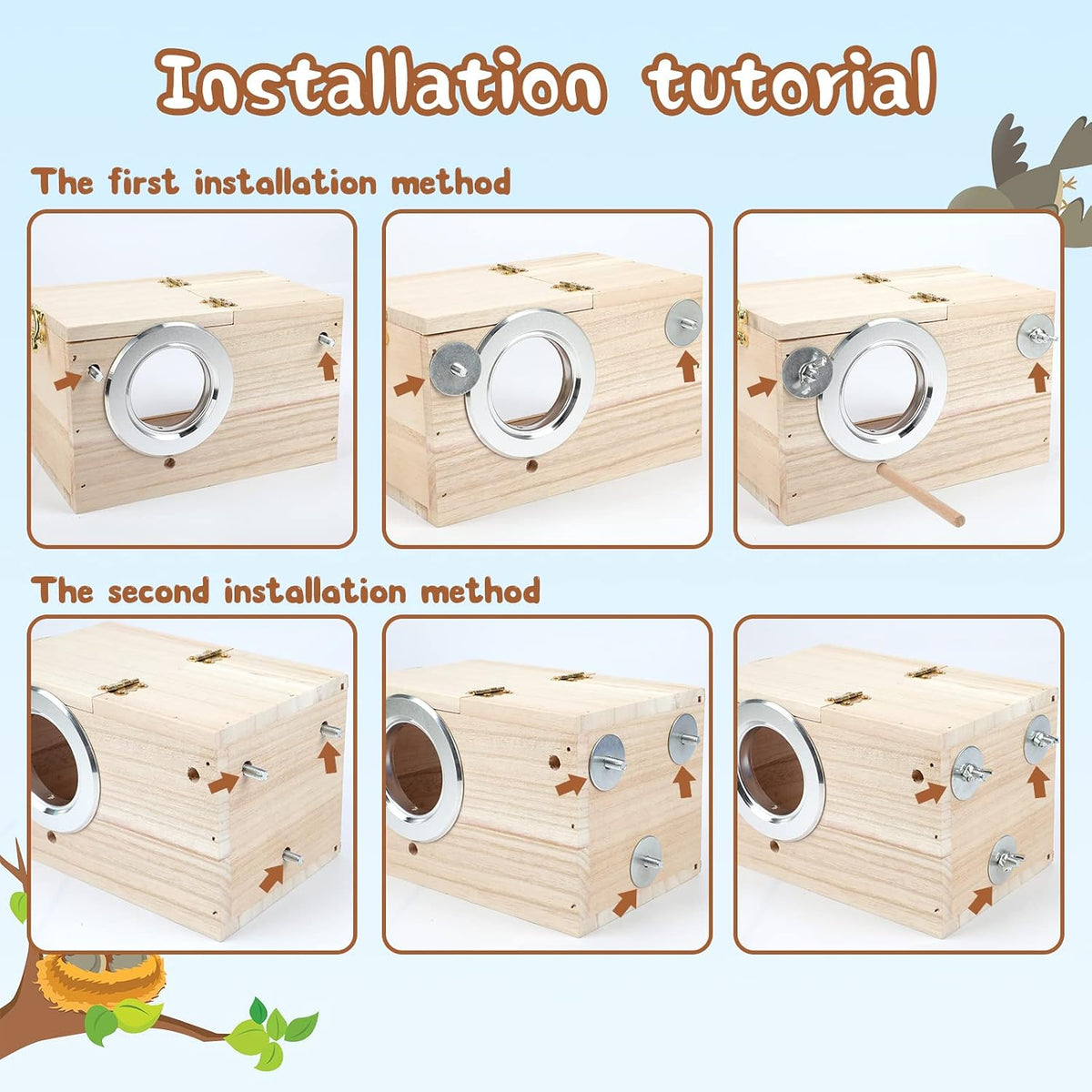 Parakeet Nesting Box, Wooden Parrot Nest Breeding Box with Perch - Horizontal Breeding Box / S - image 4