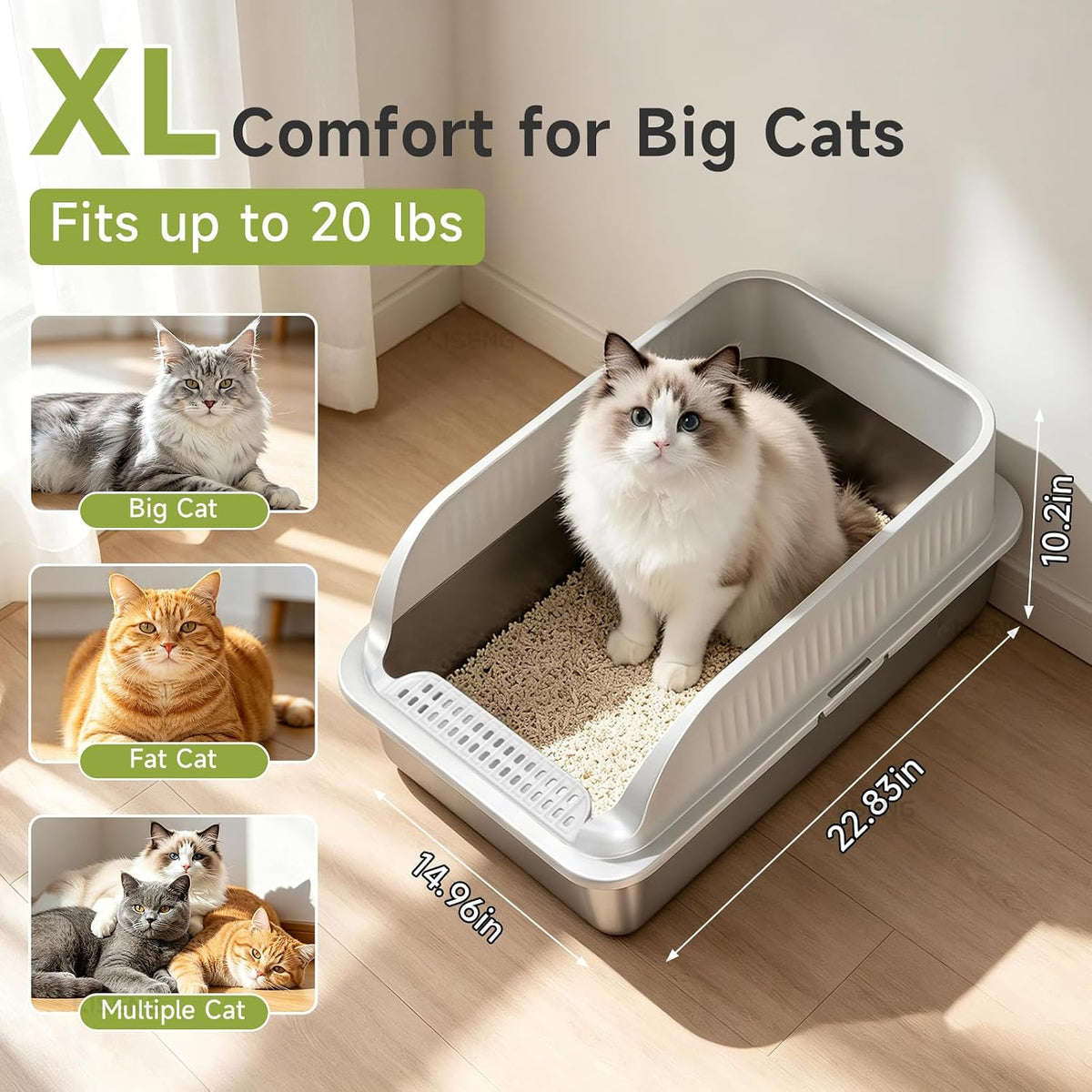 Stainless Steel Cat Litter Box with Lid - Pale Gray / XL / 1 - image 2